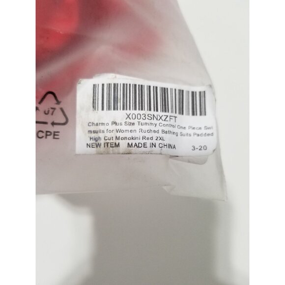 Charmo One Piece Tummy Control Swimsuit Ruched Strappy V Neck In Red - Size 2XL - Picture 9 of 9